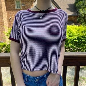 Brandy Melville Maroon Striped T Shirt